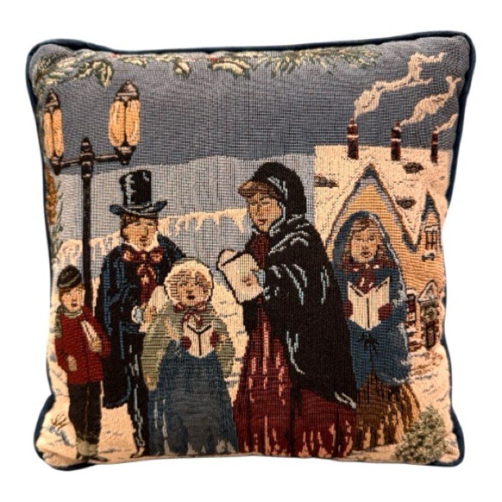Tapestry Pillow with Carolers Holiday Christmas